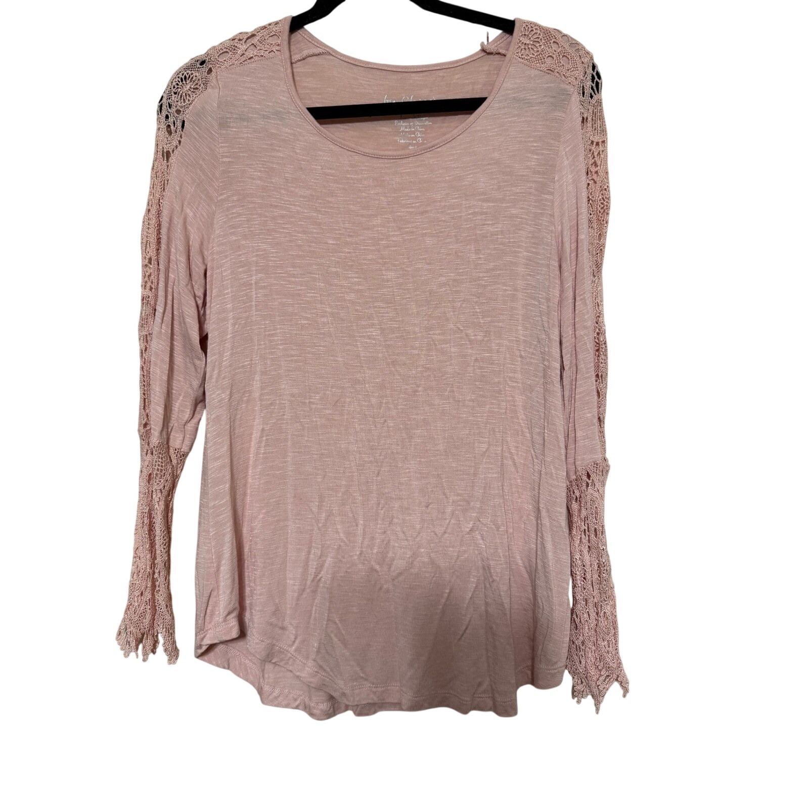 Chicos Womens Pink Lace Sleeve Long Sleeve Knit Shirt Top M